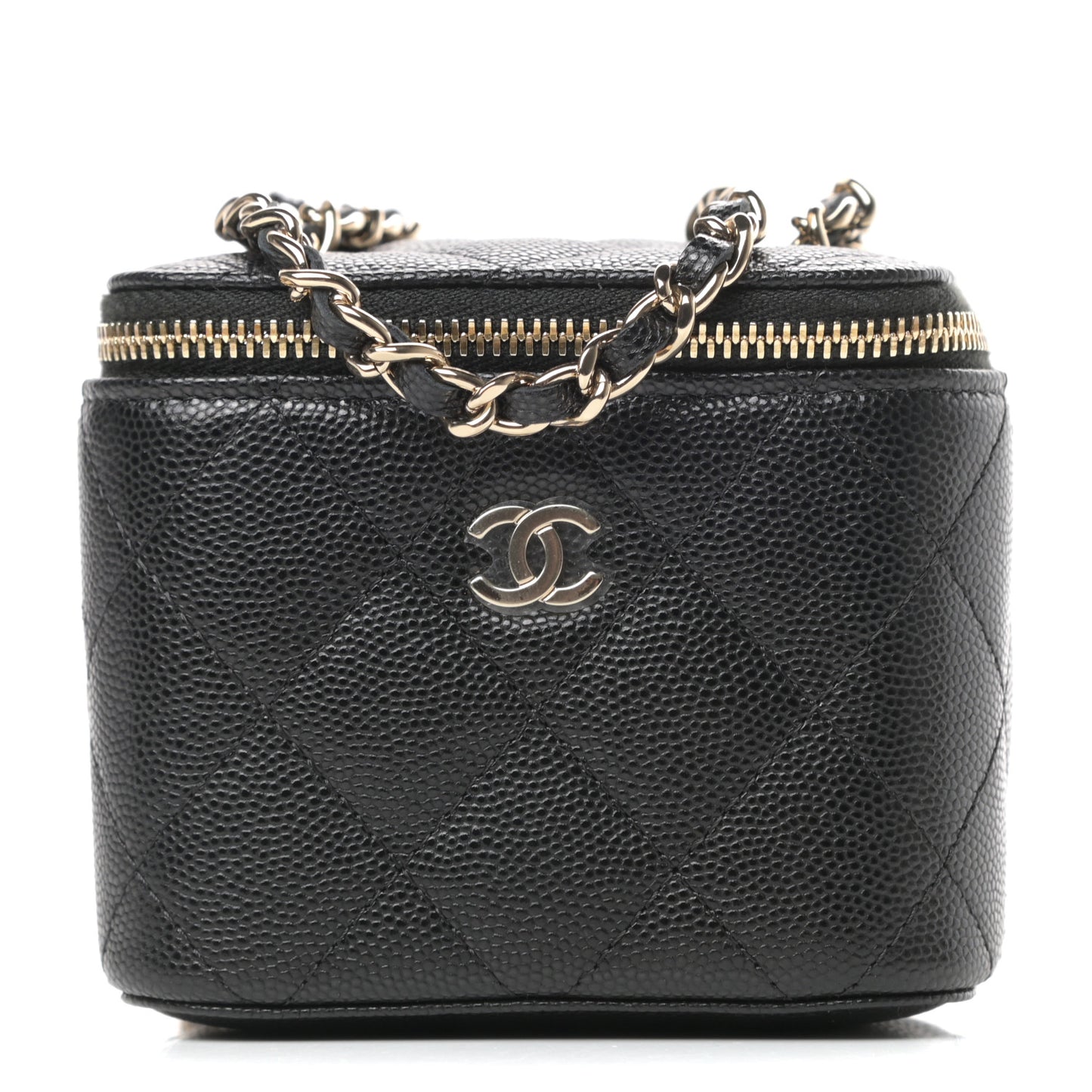 Caviar Quilted Mini Vanity Case With Chain Black
