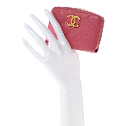 Chanel Caviar Quilted Textured CC Zip Around Coin Purse Pink 2 of 10