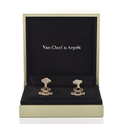 Van Cleef & Arpels 18K Yellow Gold Mother of Pearl Black Onyx 3 Motifs Magic Alhambra Earrings 5 of 5