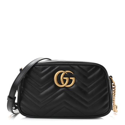 Gucci Calfskin Matelasse Small GG Marmont Chain Shoulder Bag Black 1 of 11