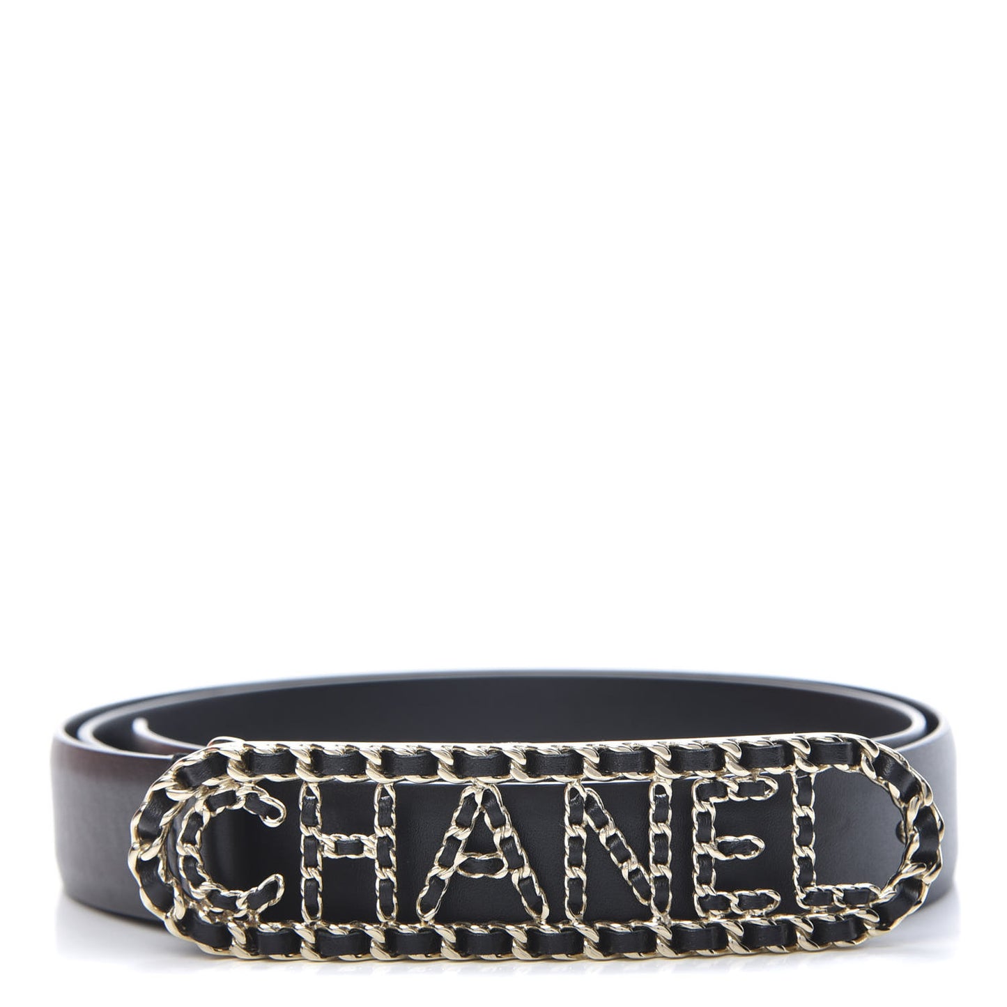 Calfskin CC Chain Logo Belt 90 36 Black