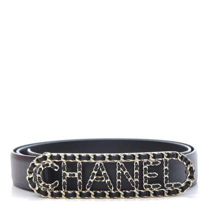 Chanel Calfskin CC Chain Logo Belt 90 36 Black 1 of 11