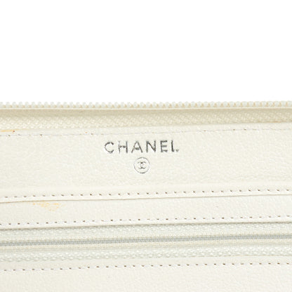 Chanel Goatskin Camellia Embossed Zip Around Wallet White 6 of 9