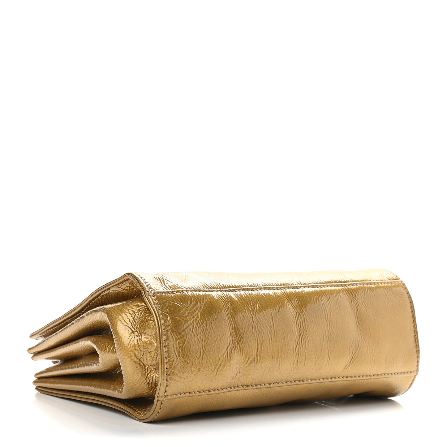 Metallic Patent Mademoiselle Lock Convertible Wrist Clutch Bag Gold