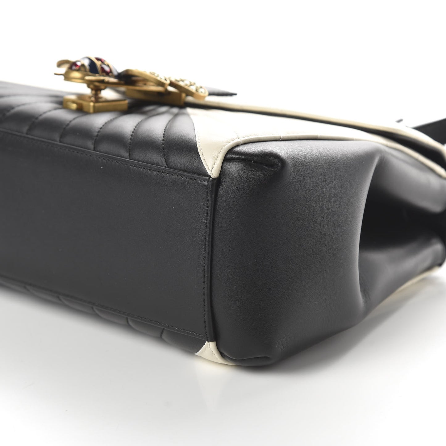 Calfskin Bamboo Trapuntata Queen Margaret Top Handle Bag Mystic White Black