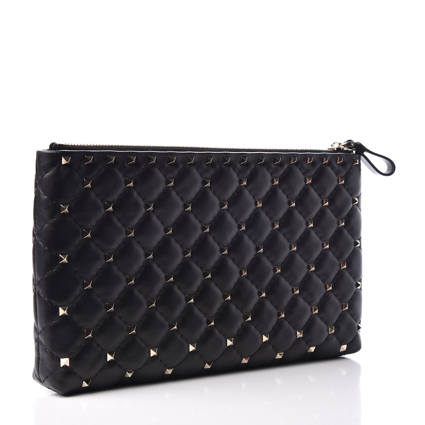 Nappa Rockstud Spike Side Slip Zip Clutch Black