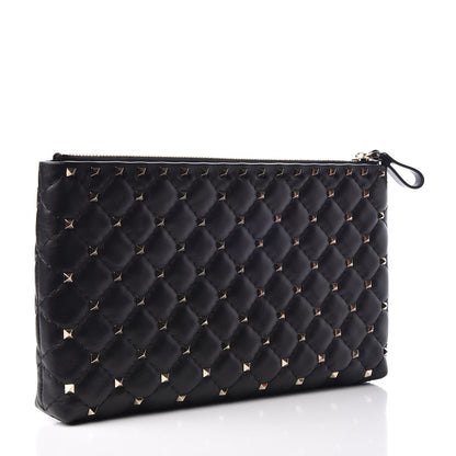 Valentino Garavani Nappa Rockstud Spike Side Slip Zip Clutch Black 2 of 7