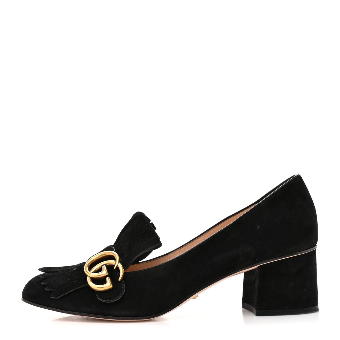 Kid Scamosciato GG Marmont Fringe 50mm Loafer Pumps 39.5 Black