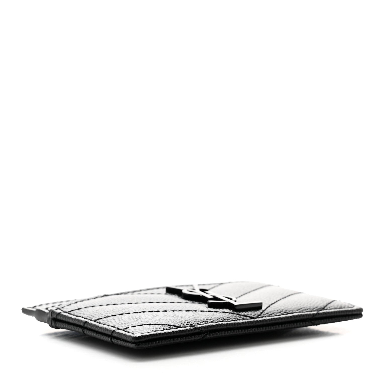 Saint Laurent Grain De Poudre Matelasse Chevron Monochrome Monogram Credit Card Case Black 4 of 7
