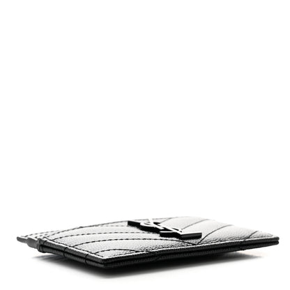 Saint Laurent Grain De Poudre Matelasse Chevron Monochrome Monogram Credit Card Case Black 4 of 7