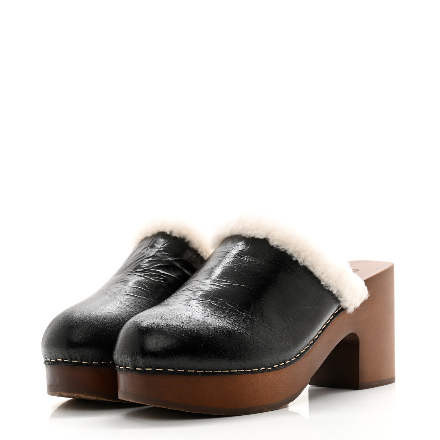 Crackled Sheepskin CC Mules 39 Black