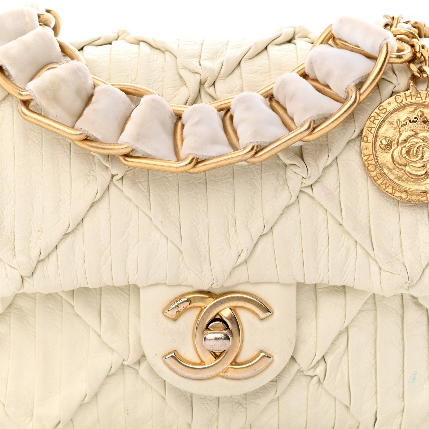 Chanel Pleated Calfskin Quilted Medallion Flap White 8 of 10