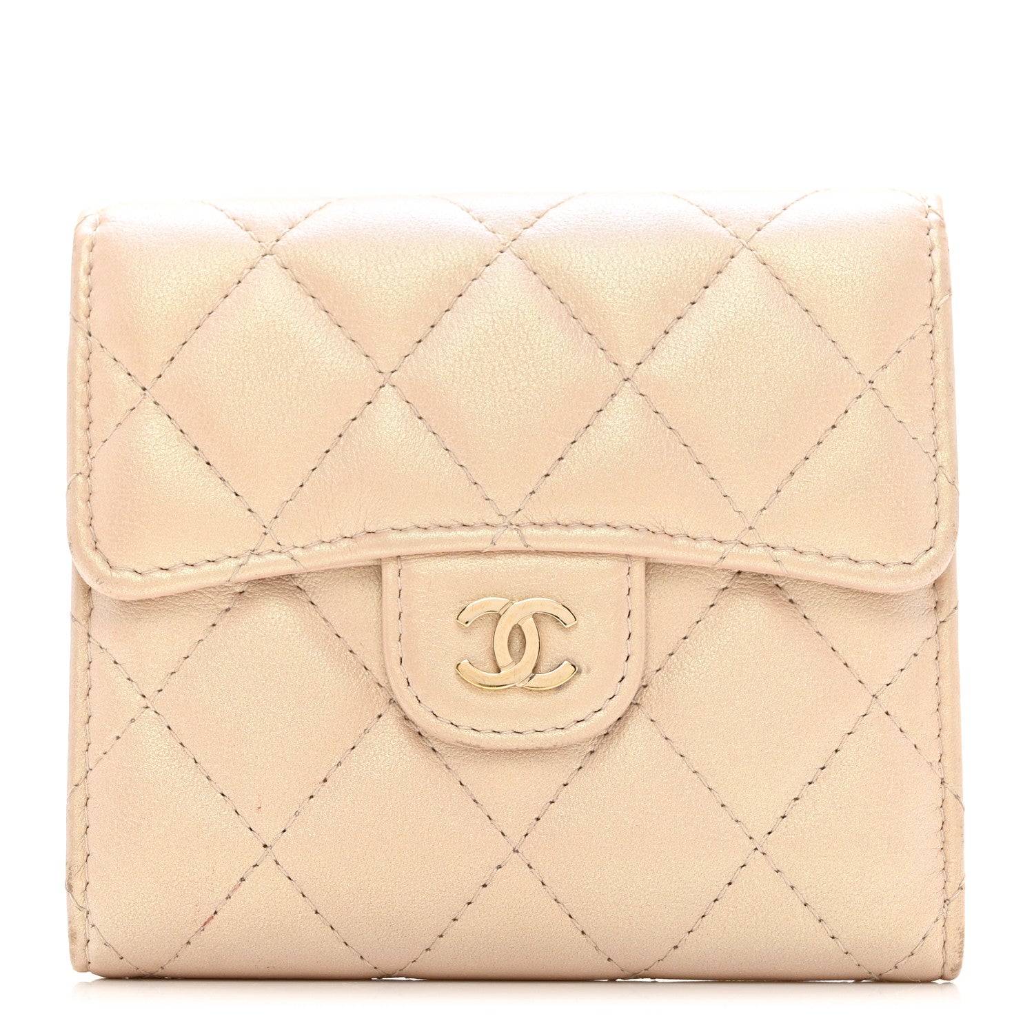Chanel Iridescent Calfskin Quilted Compact Flap Wallet Beige 1 of 11