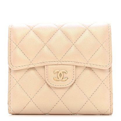 Chanel Iridescent Calfskin Quilted Compact Flap Wallet Beige 1 of 11