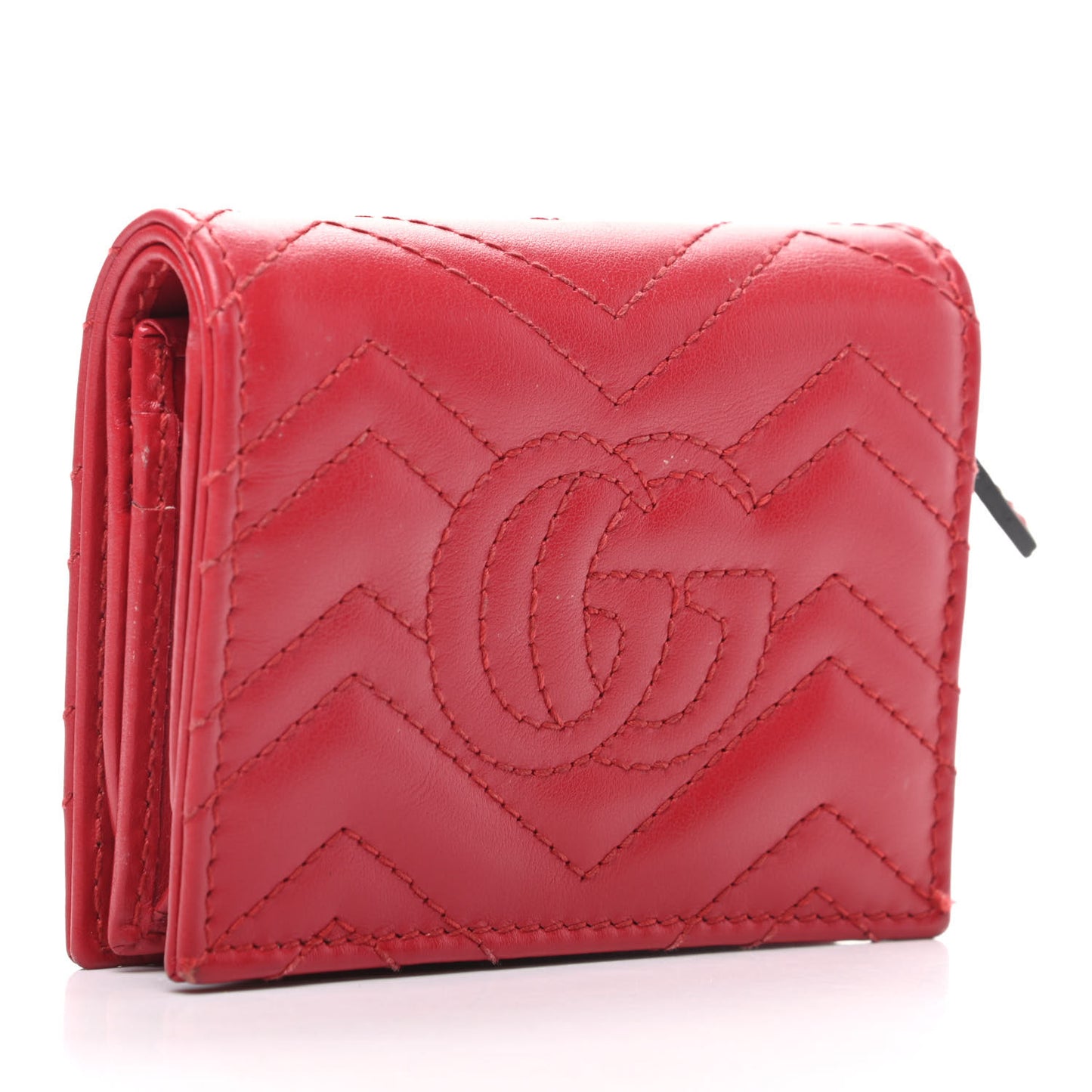 Calfskin Matelasse GG Marmont Card Case Wallet Hibiscus Red