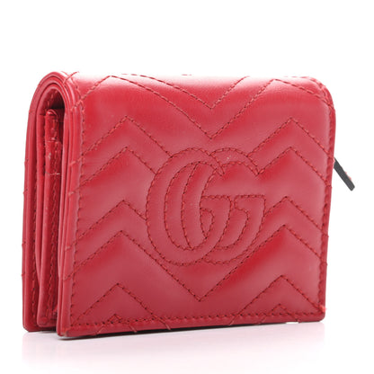 Gucci Calfskin Matelasse GG Marmont Card Case Wallet Hibiscus Red 3 of 8