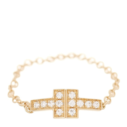 Tiffany 18K Yellow Gold Diamond T Chain Ring 57 8 1 of 4