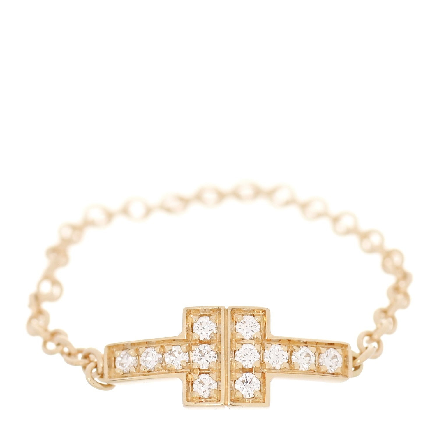 Tiffany 18K Yellow Gold Diamond T Chain Ring 57 8 1 of 4