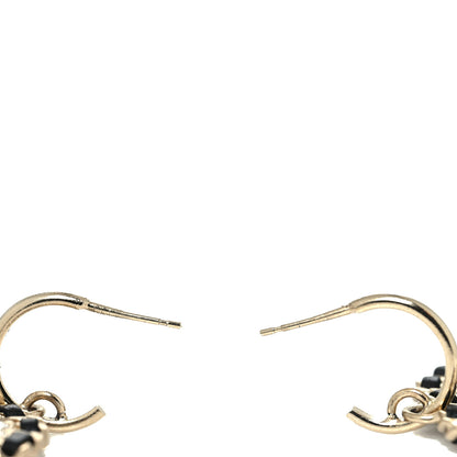 Chanel Crystal Lambskin Chain CC Vintage Allure Stud Earrings Black Gold 3 of 4