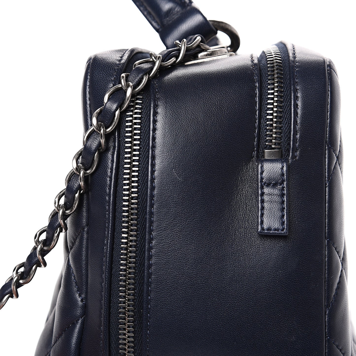 Lambskin Quilted Medium Trendy CC Bowling Bag Navy