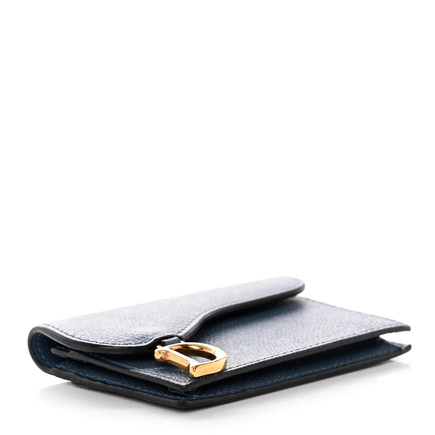 Grained Calfskin Saddle Card Holder Navy