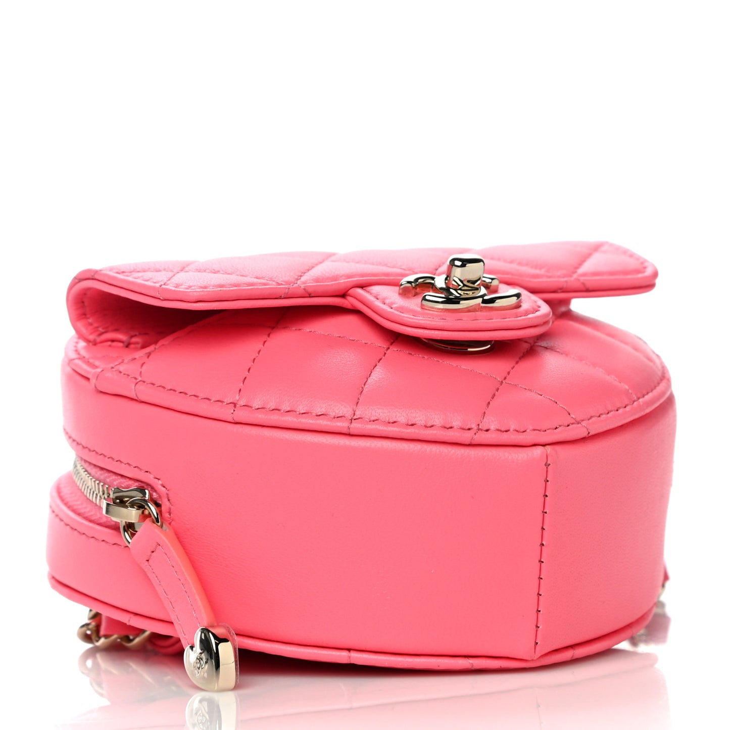 Lambskin Quilted CC In Love Heart Waist Belt Bag With Chain Pink