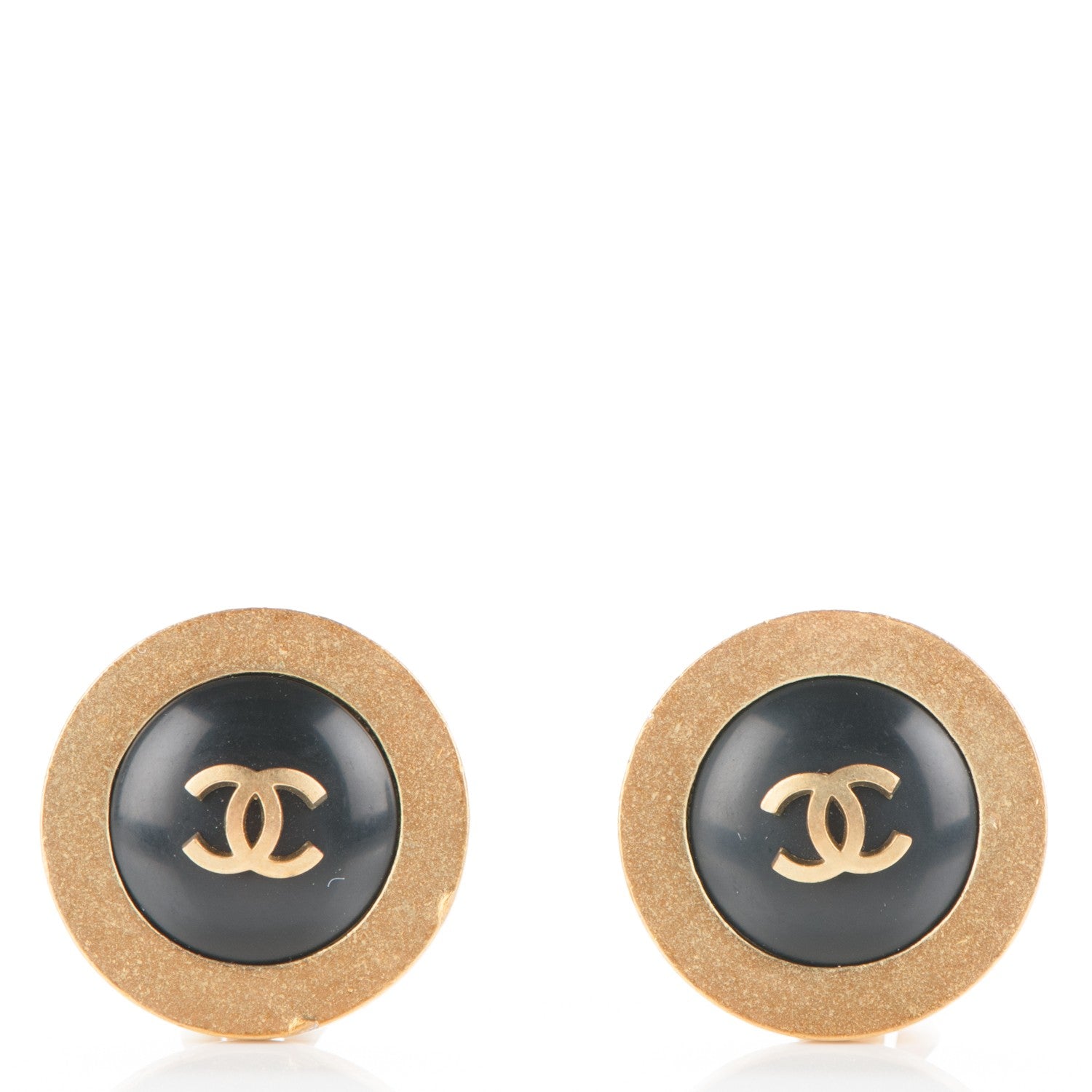Chanel CC Clip On Earrings Black Gold 1 of 7