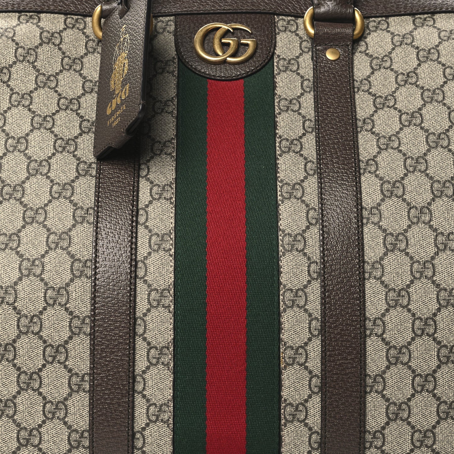 GG Supreme Monogram Textured Dollar Calfskin Web Large Savoy Duffle Bag Beige Ebony