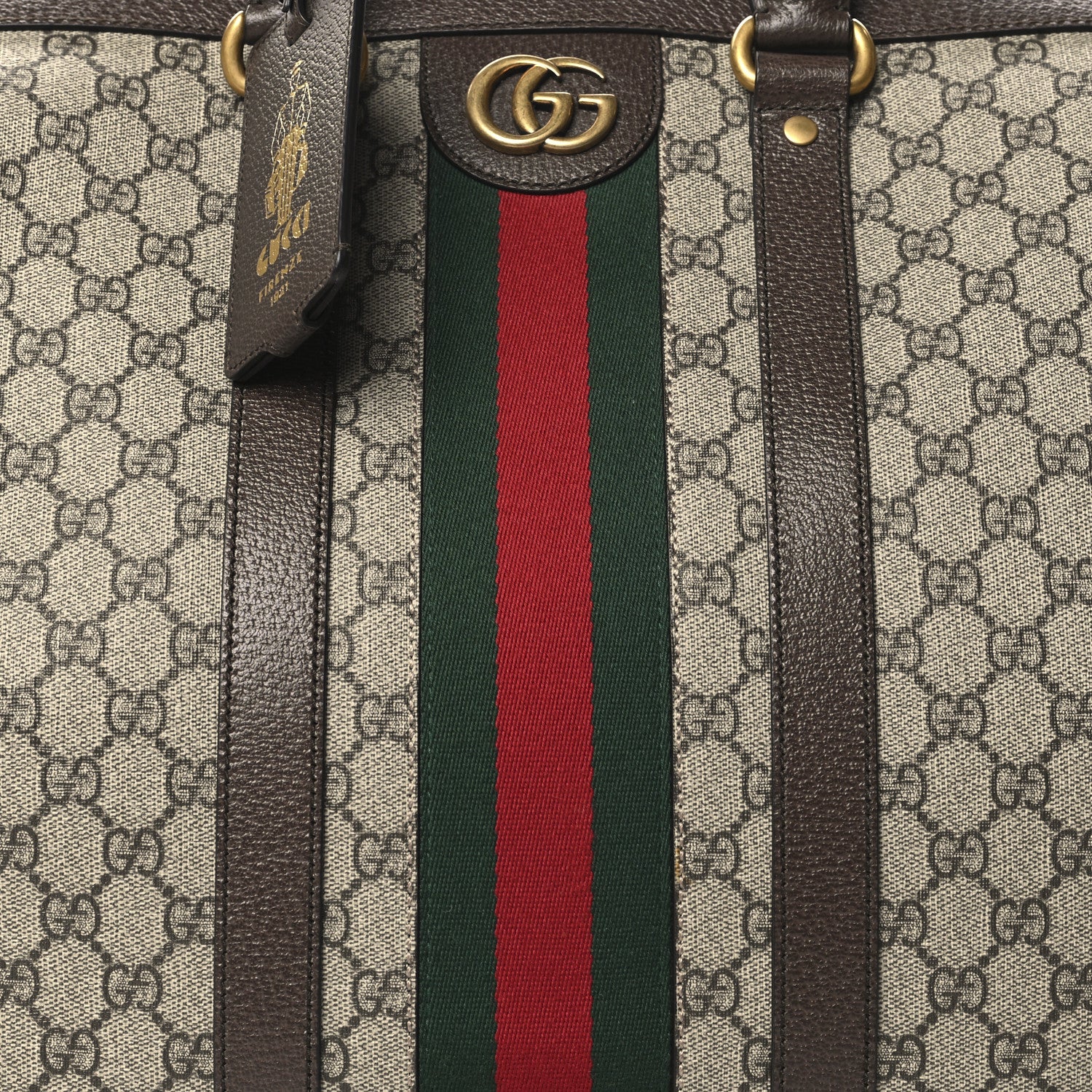 Gucci GG Supreme Monogram Textured Dollar Calfskin Web Large Savoy Duffle Bag Beige Ebony 7 of 11