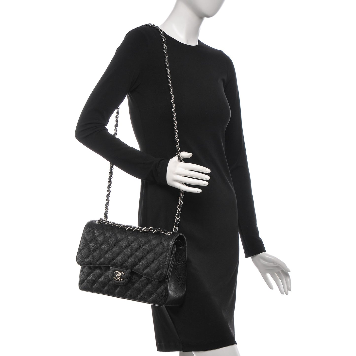 Caviar Quilted Jumbo Double Flap Black