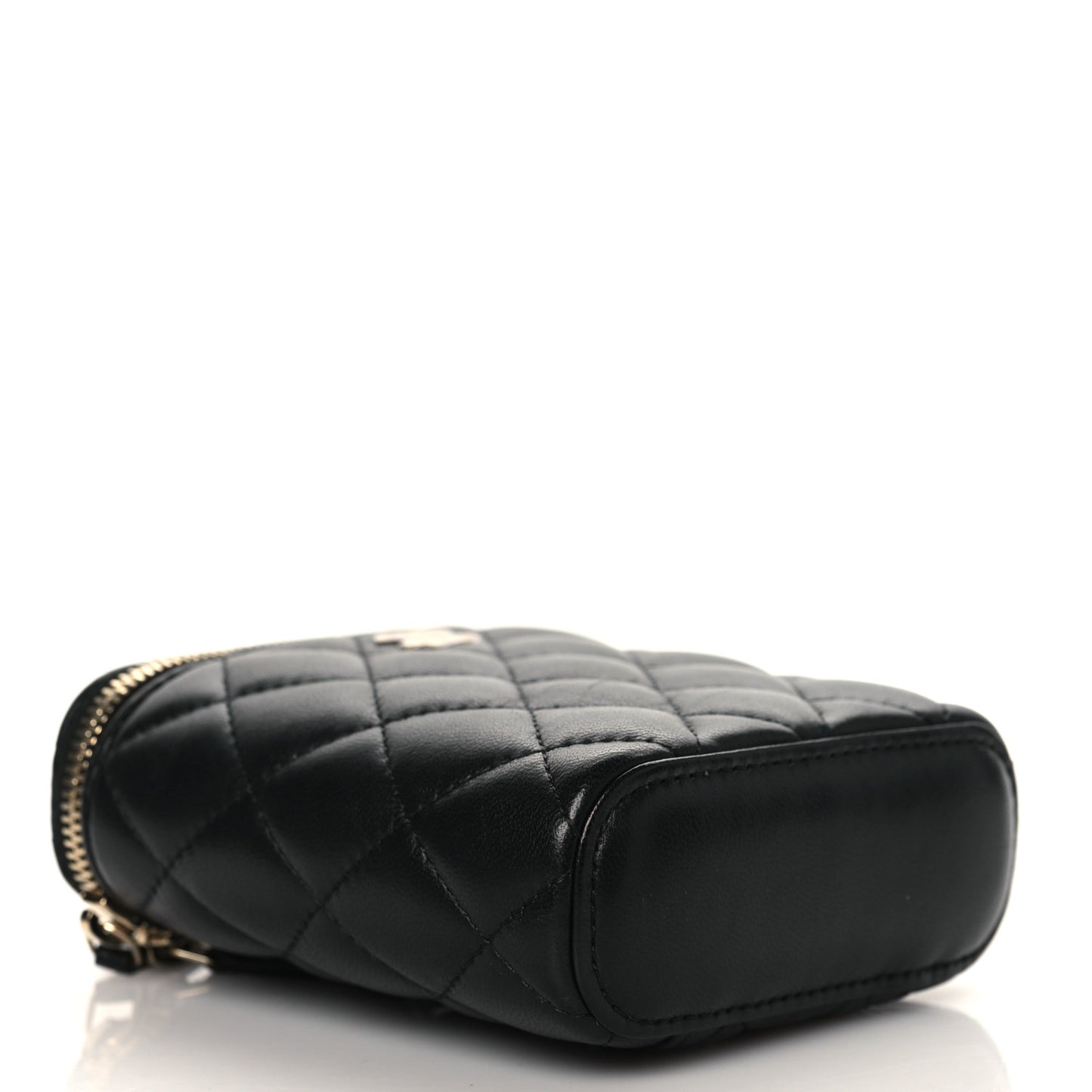 Lambskin Quilted Small Vertical Coco Beauty Vanity Case With Chain Black