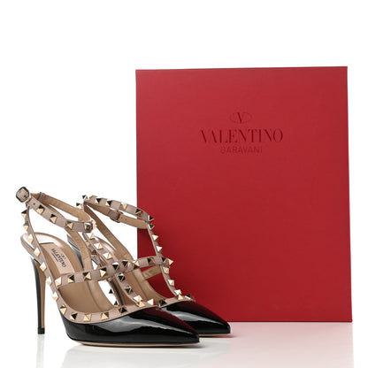 Valentino Garavani Patent Nappa Rockstud Ankle Strap 100mm Pumps 38 Black Poudre 8 of 8