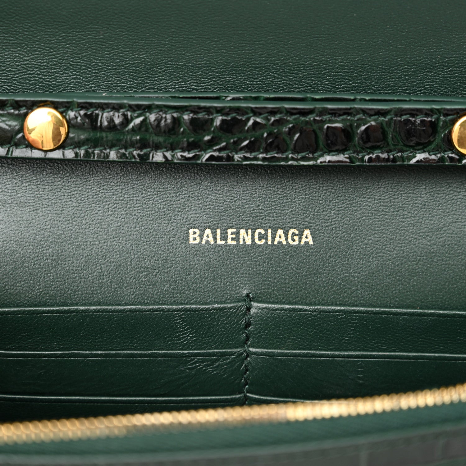 Balenciaga Shiny Calfskin Crocodile Embossed Hourglass Chain Bag Forest Green 6 of 13