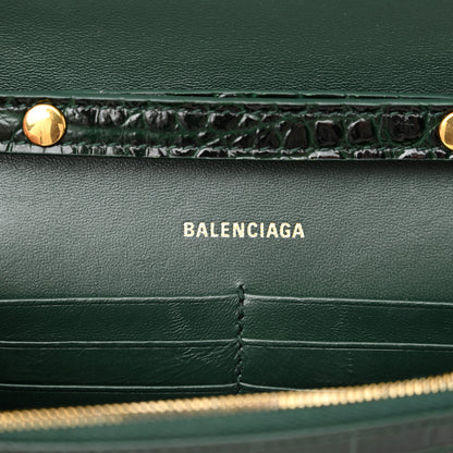 Balenciaga Shiny Calfskin Crocodile Embossed Hourglass Chain Bag Forest Green 6 of 13