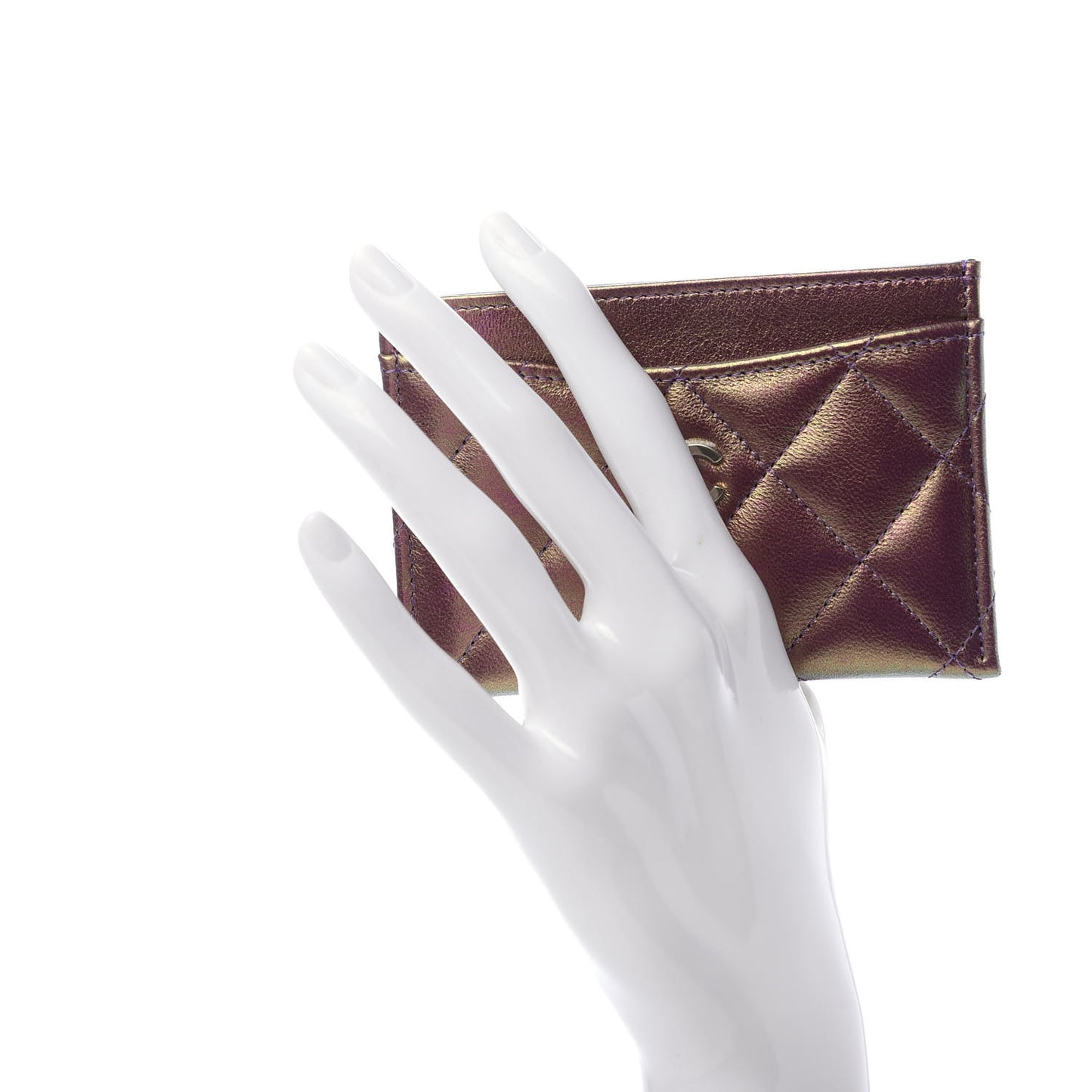 Iridescent Lambskin Quilted Card Holder Purple