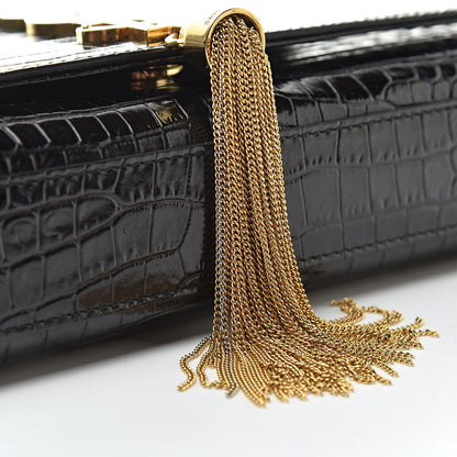 Saint Laurent Calfskin Crocodile Embossed Medium Classic Monogram Kate Tassel Satchel Black 11 of 12