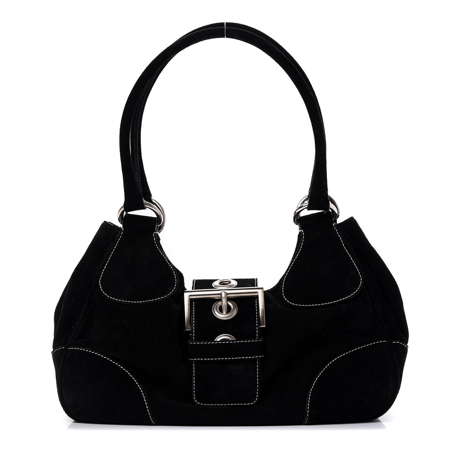 Scamosciato Suede Buckle Shoulder Bag Black