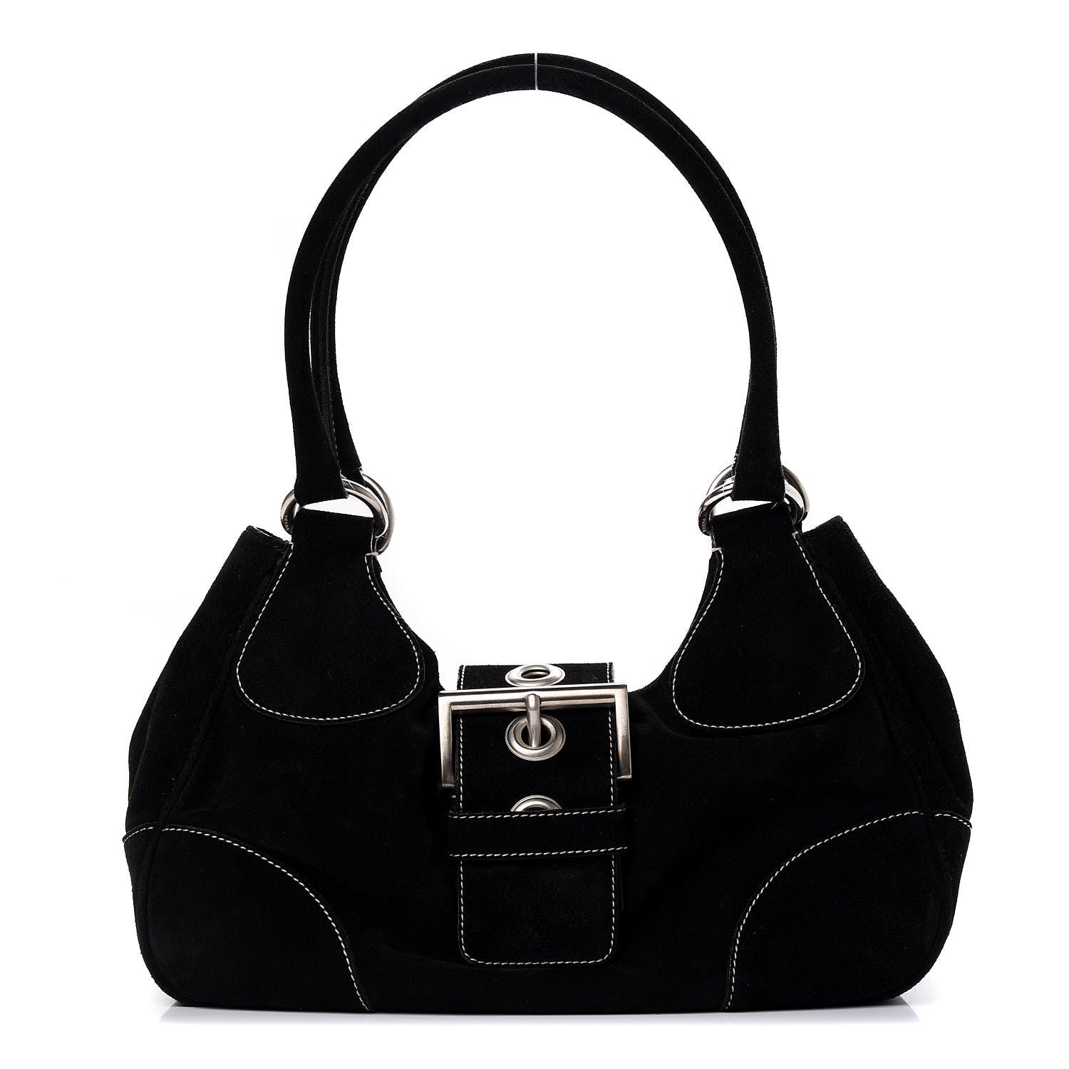 Prada Scamosciato Suede Buckle Shoulder Bag Black 1 of 9