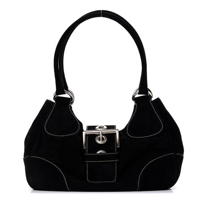 Prada Scamosciato Suede Buckle Shoulder Bag Black 1 of 9