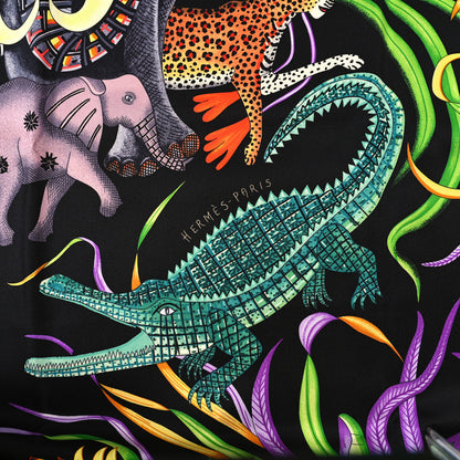 Hermes Silk La Marche Du Zambeze Scarf 90 Black Vert Orange 2 of 4