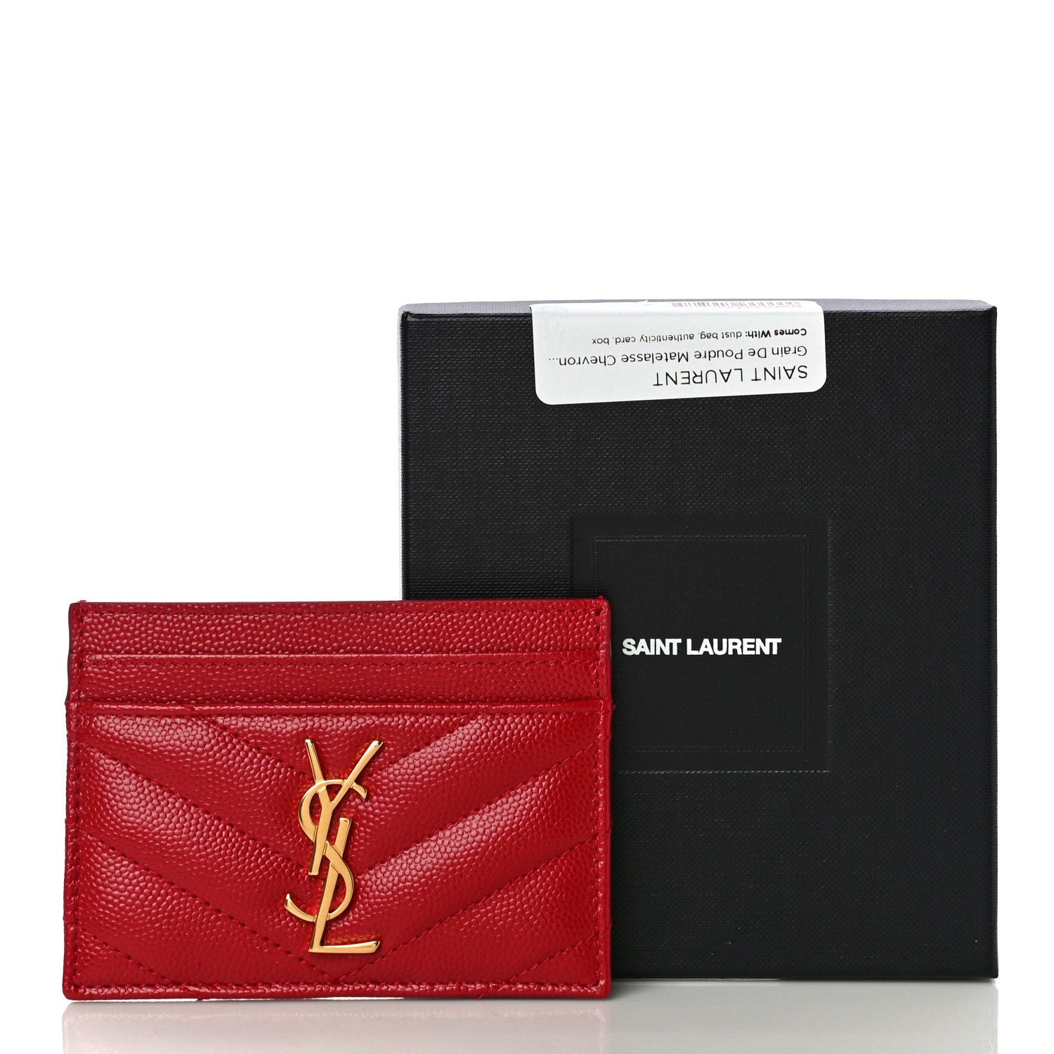 Saint Laurent Grain De Poudre Matelasse Chevron Monogram Credit Card Case Rouge Eros 11 of 11