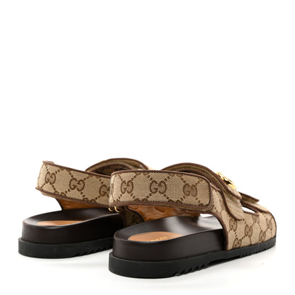Gucci Monogram Kid Scamosciato Double G Womens Dad Sandals 37.5 Beige Ebony New Acero 4 of 9