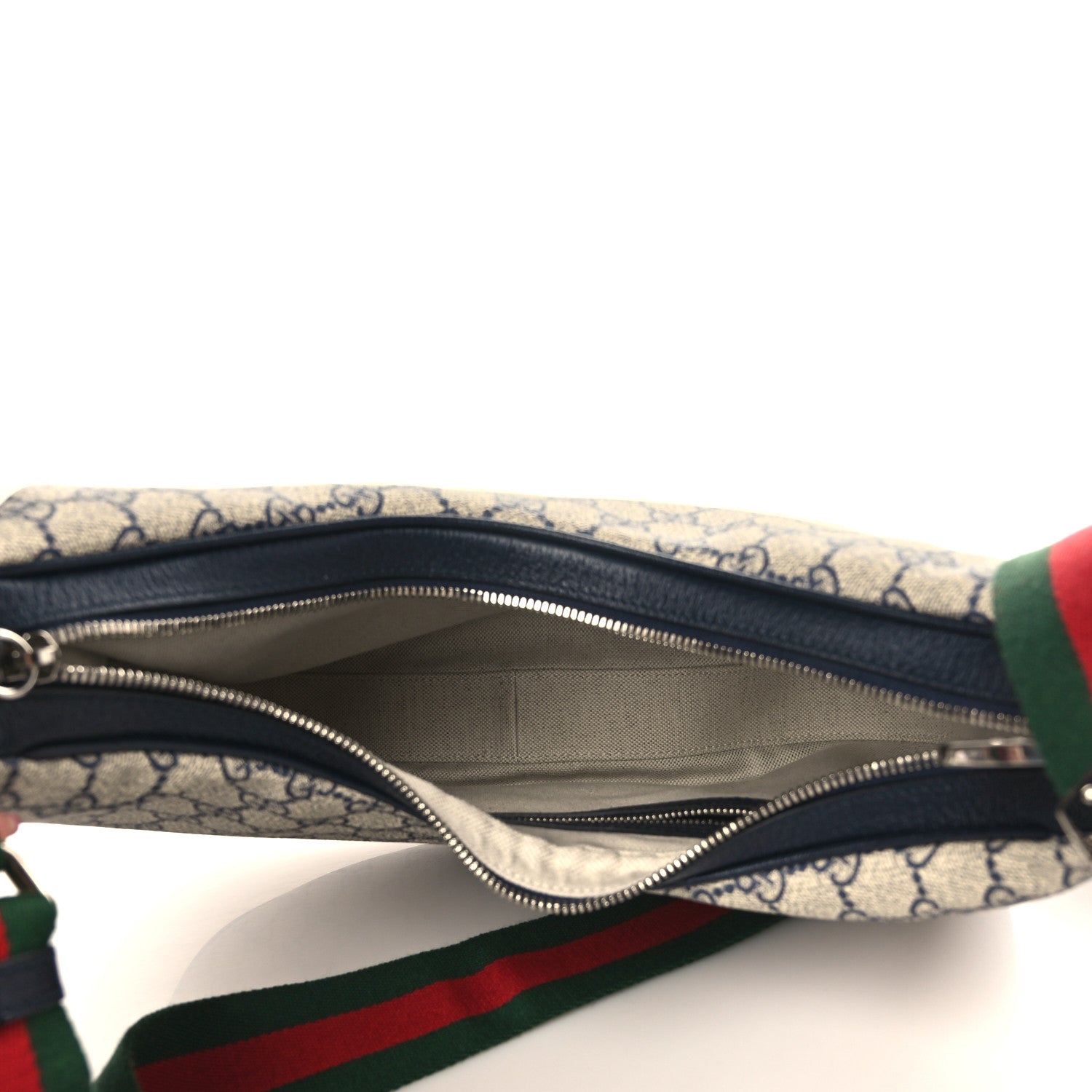 Gucci GG Supreme Monogram Textured Calfskin Web Large Attache Shoulder Bag Beige Blue 5 of 9