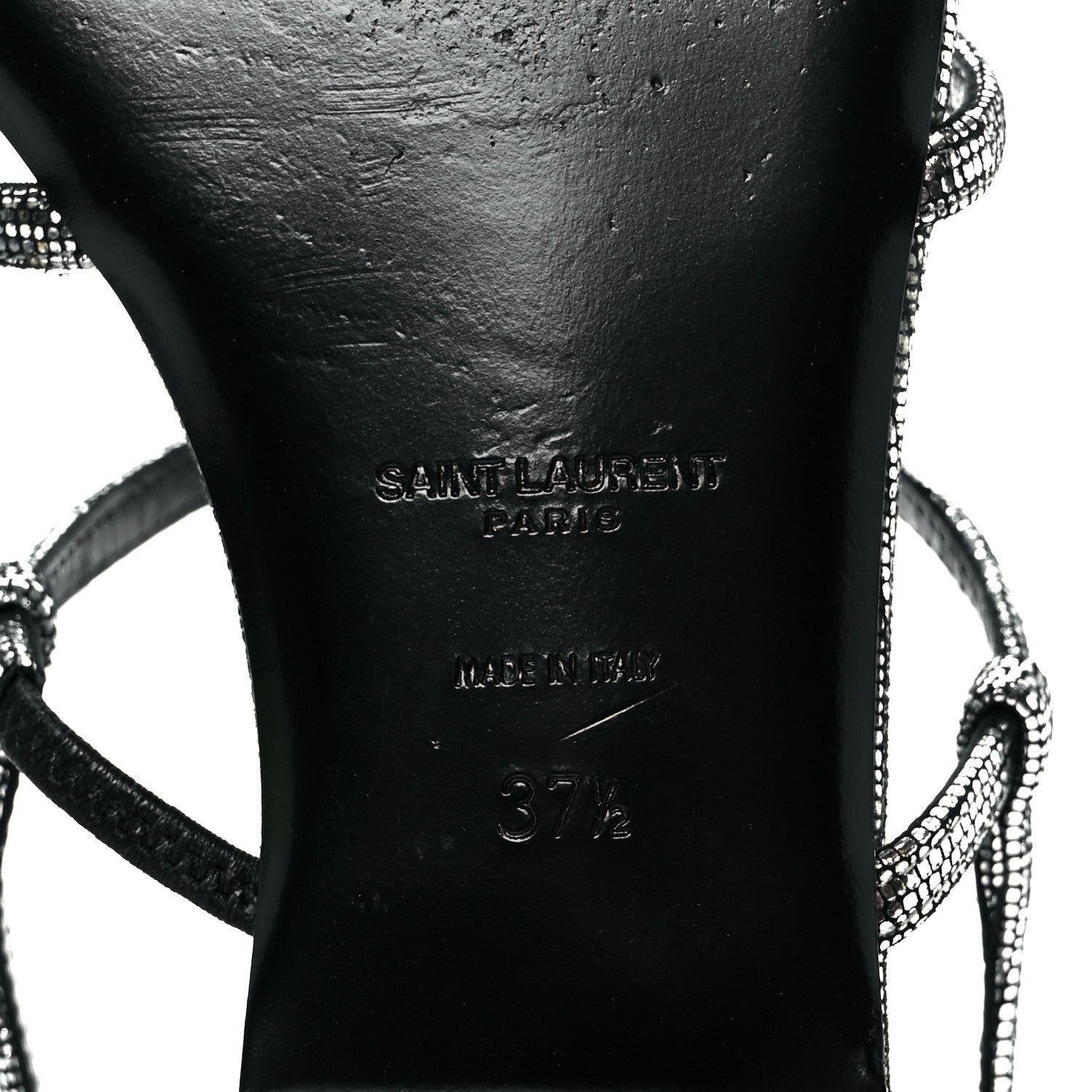 Saint Laurent Calfskin Cassandra Monogram Sandals 37.5 Argento 8 of 8