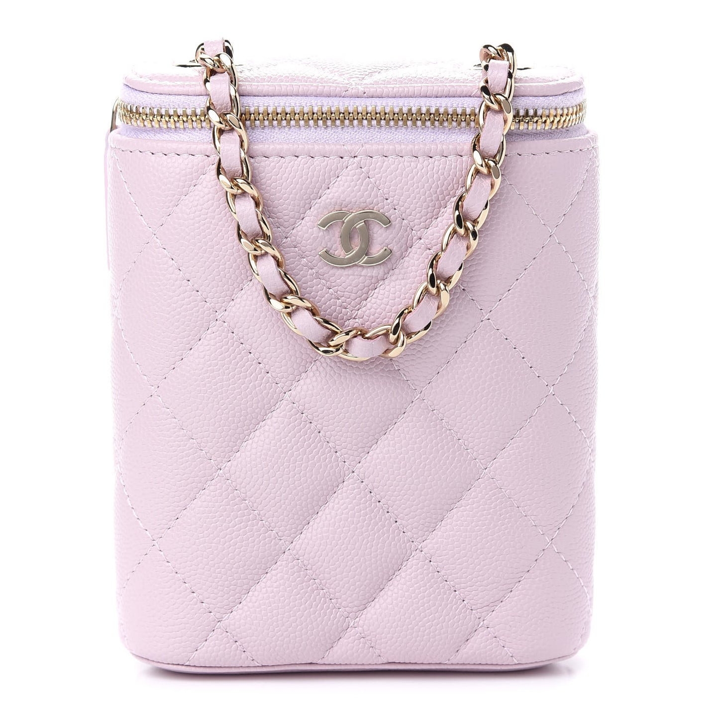 Caviar Quilted Small Vertical Coco Beauty Vanity Case With Chain Light Pink