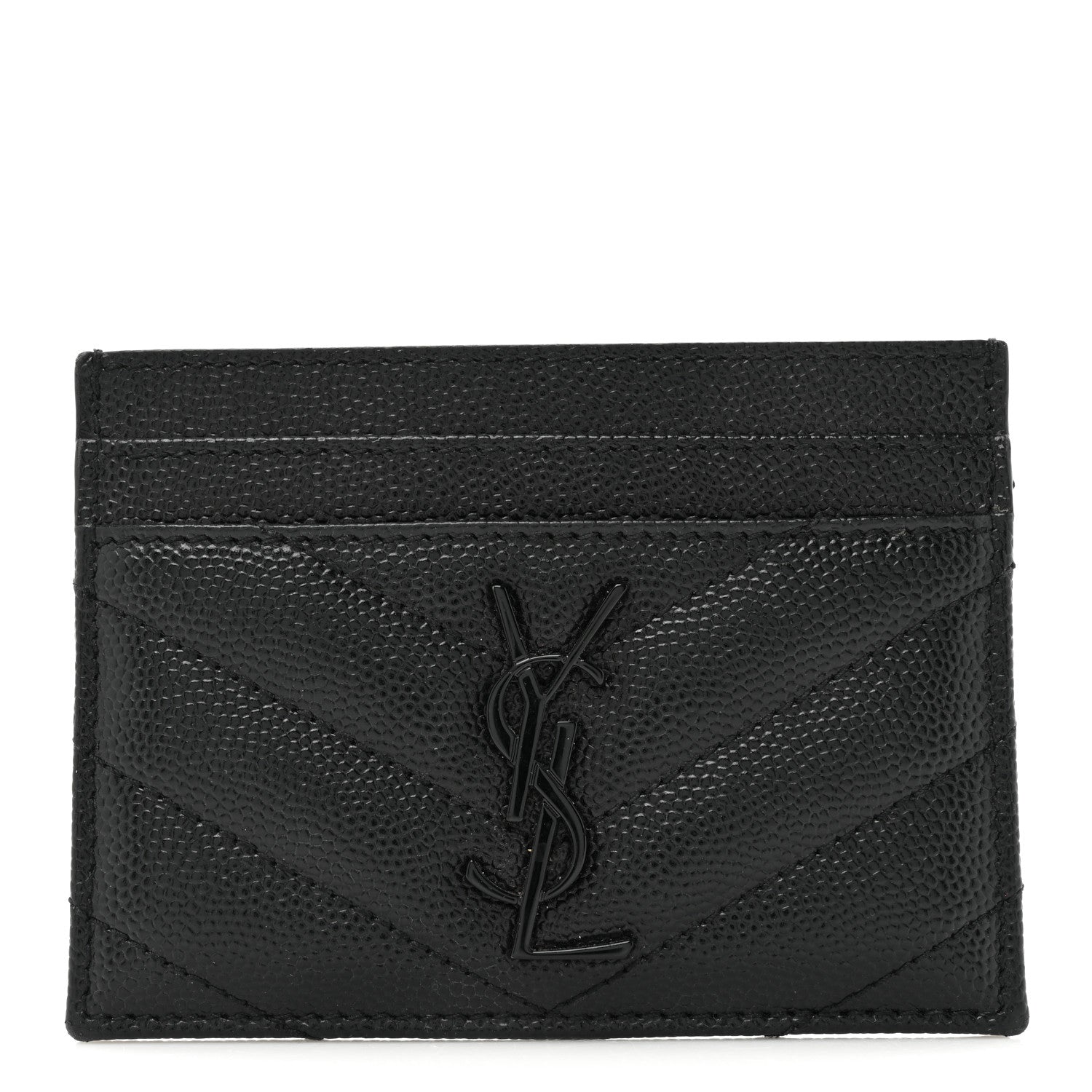 Saint Laurent Grain De Poudre Matelasse Chevron Monochrome Monogram Credit Card Case Black 1 of 11
