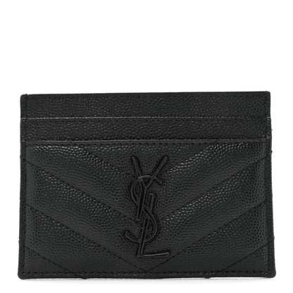 Saint Laurent Grain De Poudre Matelasse Chevron Monochrome Monogram Credit Card Case Black 1 of 11
