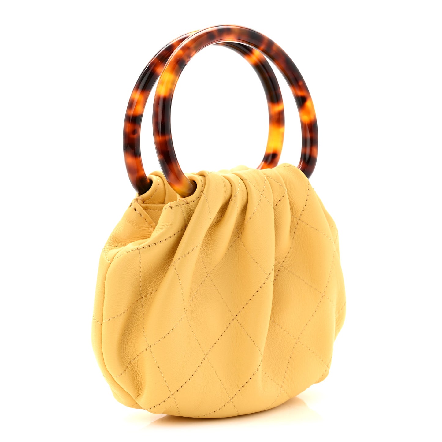 Lambskin Plexiglass Tortoise Shell Quilted Mini Pouch Yellow