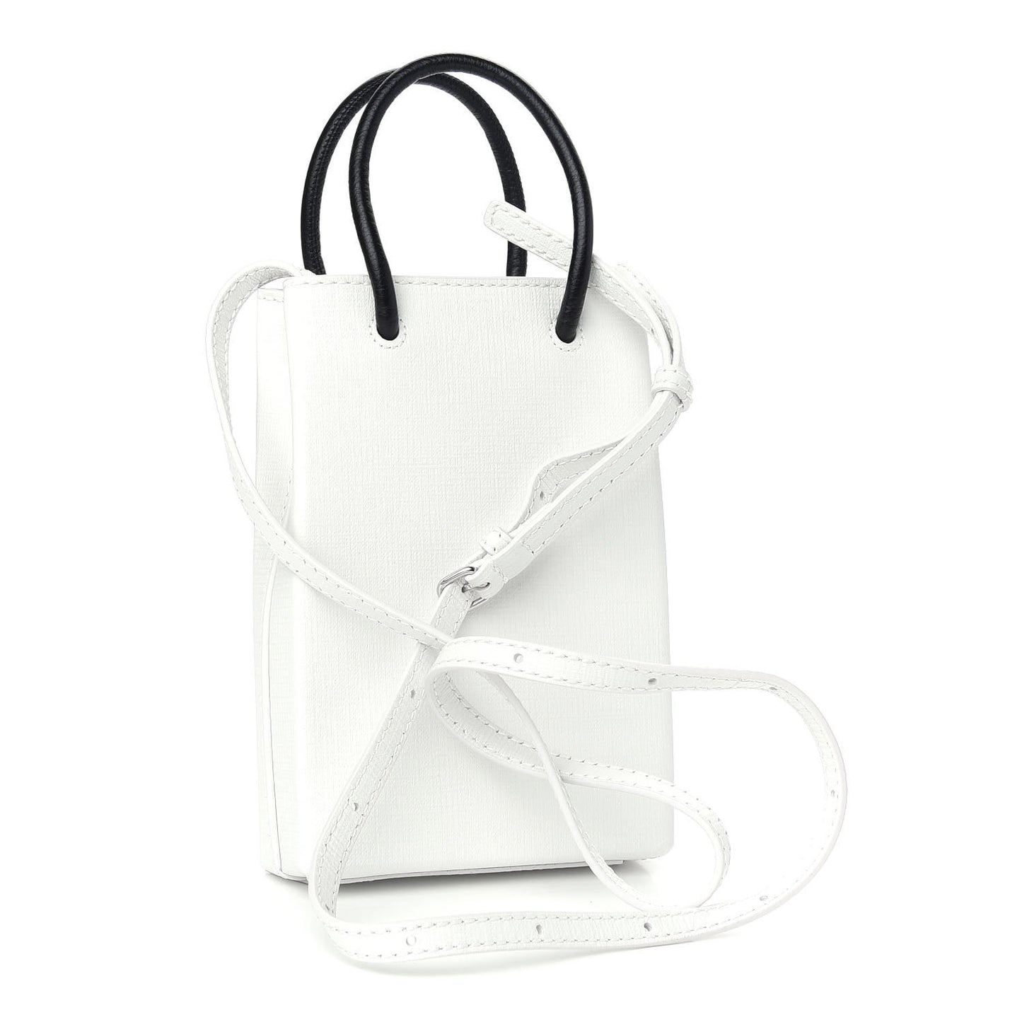 Squared Calfskin Logo Shopping Phone Holder Bag White