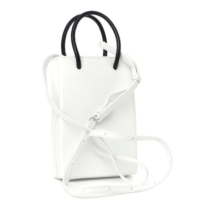 Balenciaga Squared Calfskin Logo Shopping Phone Holder Bag White 3 of 8